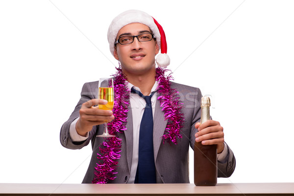 Stockfoto: Jonge · zakenman · vieren · christmas · kantoor · business