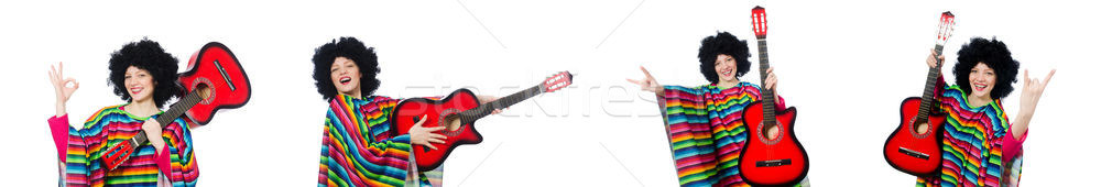 [[stock_photo]]: Joli · fille · mexican · guitare · isolé · blanche
