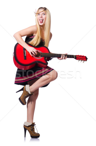 Chitarrista donna isolato bianco musica party Foto d'archivio © Elnur