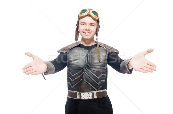 Stock photo: Funny pilot with goggles isolated on white