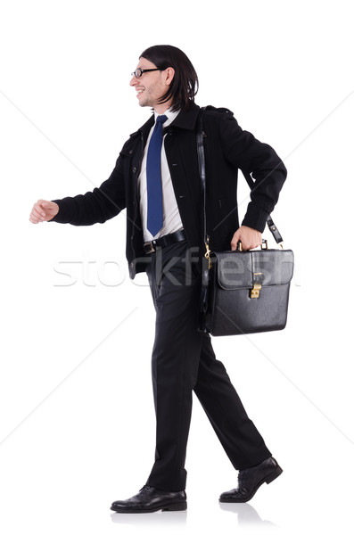 Stock photo: Young businessman holding briefcase isolated on white