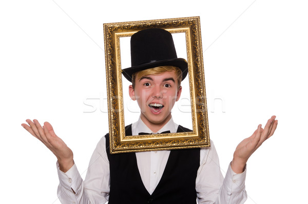 Guy with photo frame isolated on white Stock photo © Elnur