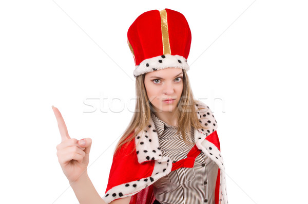 Pretty woman wearing crown and red coat isolated on white Stock photo © Elnur