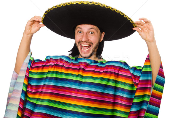 Stock photo: Handsome man in vivid poncho isolated on white