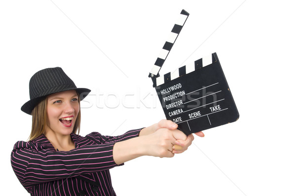 Woman with movie clapboard isolated on white Stock photo © Elnur