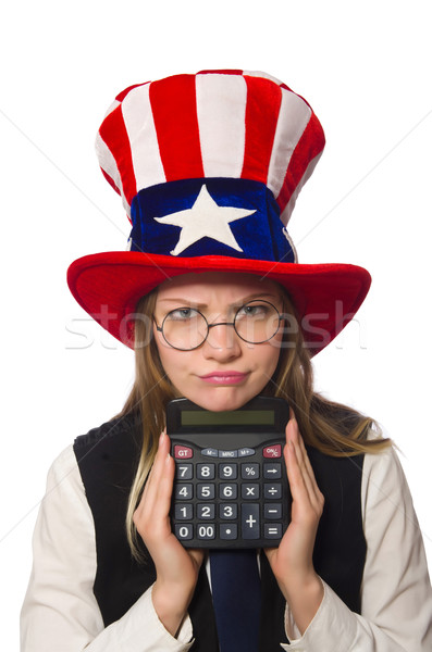женщину калькулятор изолированный белый бизнеса девушки Сток-фото © Elnur