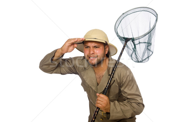 Man hunting for butterflies isolated on white Stock photo © Elnur