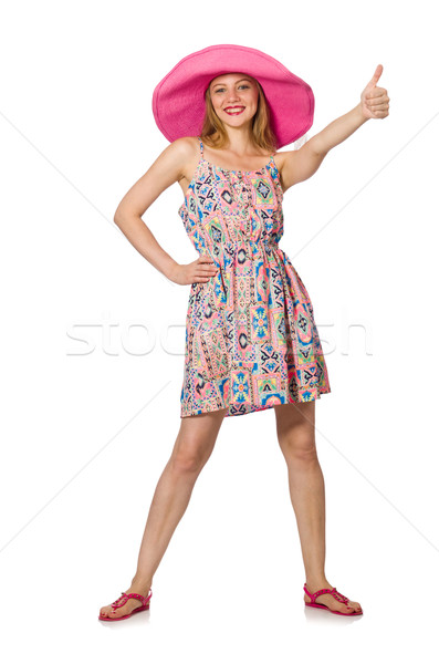 Meisje zomer licht jurk hoed geïsoleerd Stockfoto © Elnur