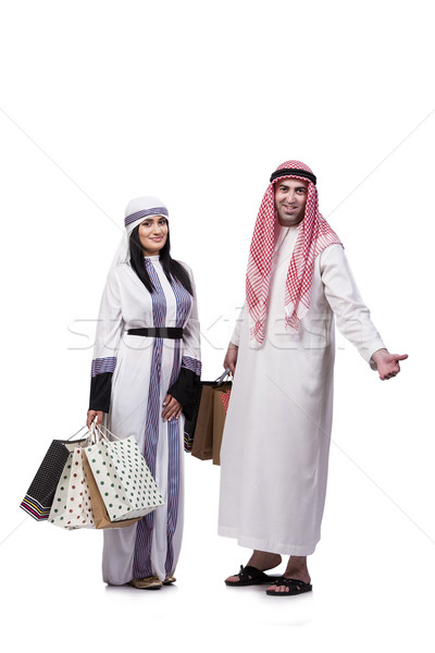 Stock photo: Happy arabic family after shopping isolated on white