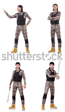 Stock foto: Soldat · Scharfschütze · Gewehr · isoliert · weiß · Mann