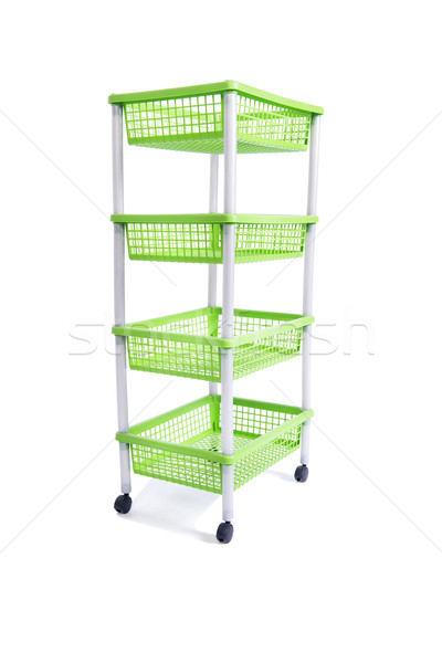 Green bin rack shelf with wheels isolated on white Stock photo © Elnur