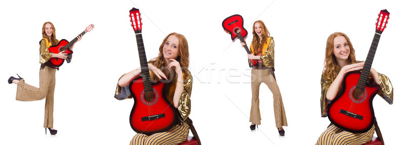 Young girl with guitar on white Stock photo © Elnur