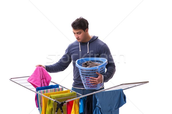 Mąż człowiek pranie odizolowany biały tle Zdjęcia stock © Elnur