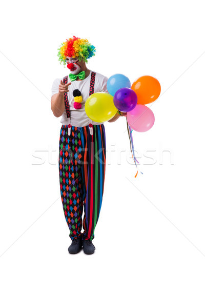 Stock photo: Funny clown with balloons isolated on white background
