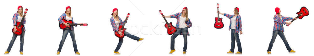 時髦 吉他手 孤立 白 女子 快樂 商業照片 © Elnur