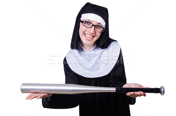 [[stock_photo]]: Nonne · batte · de · baseball · blanche · femme · beauté · baseball