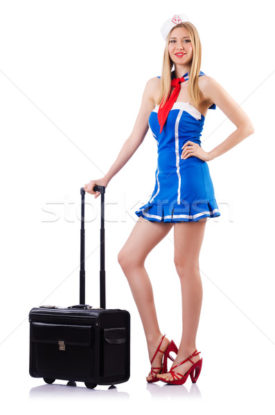 Stock photo: Airhostess with luggage on white