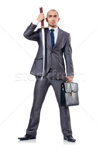 Businessman with sword isolated on white Stock photo © Elnur