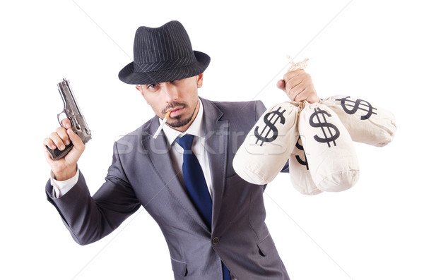 Foto stock: Empresario · criminal · dinero · hombre · máscara · bolsa