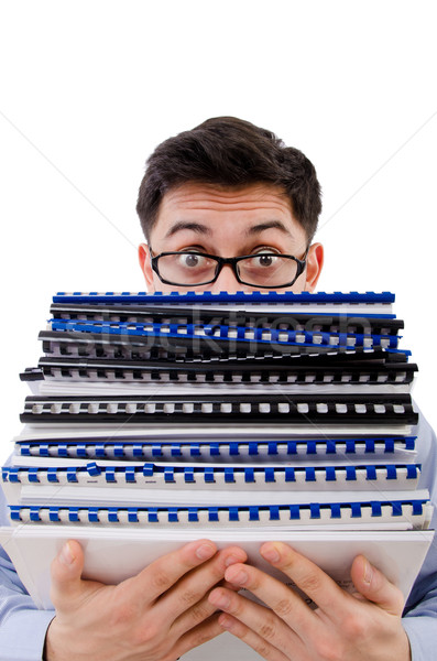 Funny man with lots of folders on white Stock photo © Elnur