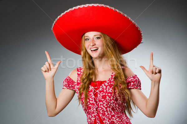 Frau tragen Sombrero hat funny Gesicht Stock foto © Elnur