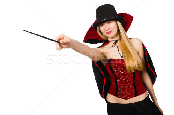 Woman magician with magic wand on white Stock photo © Elnur