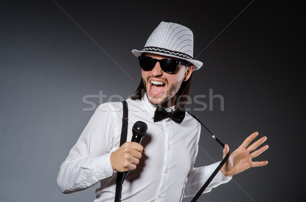 Stock foto: Funny · Sänger · Mikrofon · Konzert · Mann · glücklich