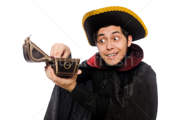 Young pirate holding chest box isolated on white Stock photo © Elnur