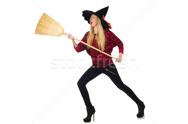 Funny witch with broom isolated on white Stock photo © Elnur