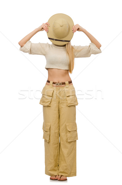 Pretty woman in beige trousers isolated on white Stock photo © Elnur