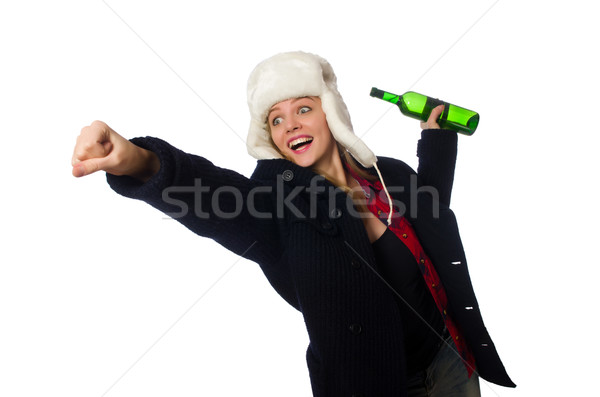 женщину Hat смешные вечеринка вино счастливым Сток-фото © Elnur