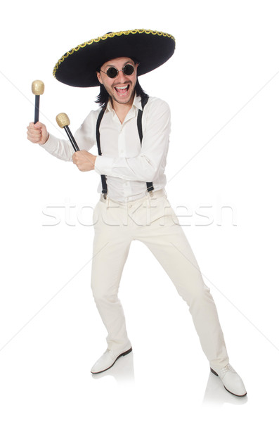 Funny mexican with maracas isolated on white Stock photo © Elnur