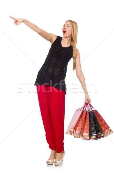 Young caucasian woman with plastic bags isolated on white Stock photo © Elnur