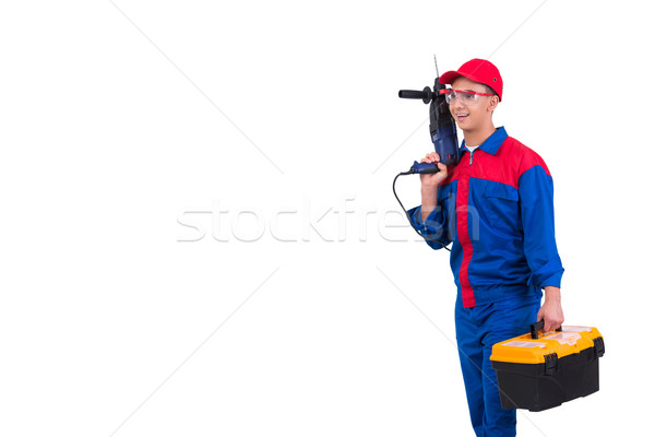 Young repairman with drill perforator isolated on white Stock photo © Elnur