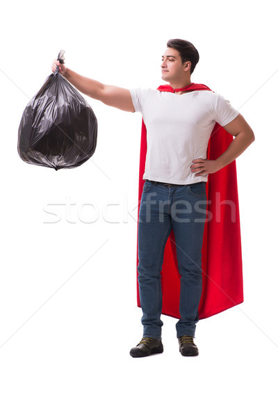 Zdjęcia stock: Superhero · człowiek · śmieci · worek · odizolowany · biały