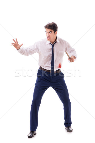 Stock photo: Wounded businessman with blood stains isolated on white backgrou