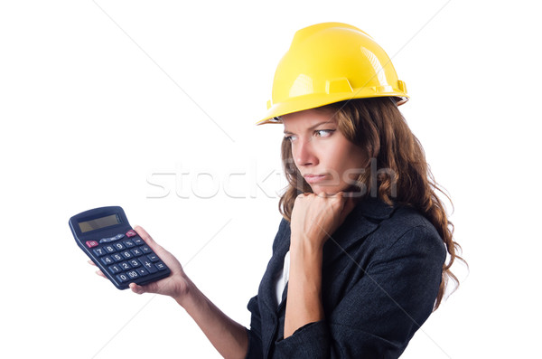 Female builder with calculator on white Stock photo © Elnur