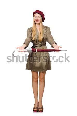 Stewardess pressing virtual buttons in the air Stock photo © Elnur