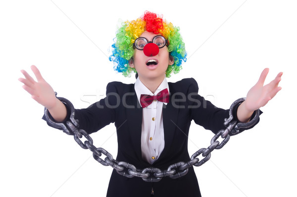 Geschäftsmann Clown isoliert weiß Frau Gesicht Stock foto © Elnur
