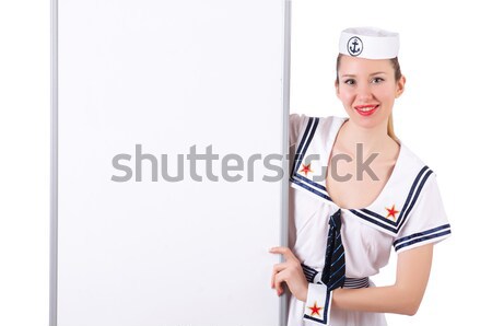 Young woman with blank board on white Stock photo © Elnur