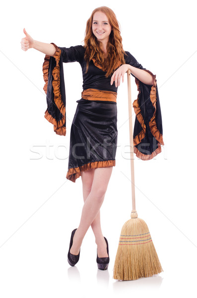 Nice witch with broom on white Stock photo © Elnur