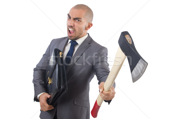 Foto stock: Engraçado · empresário · machado · branco · negócio · escritório