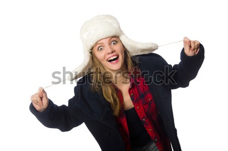 Stock photo: Young woman in red santa costume on white