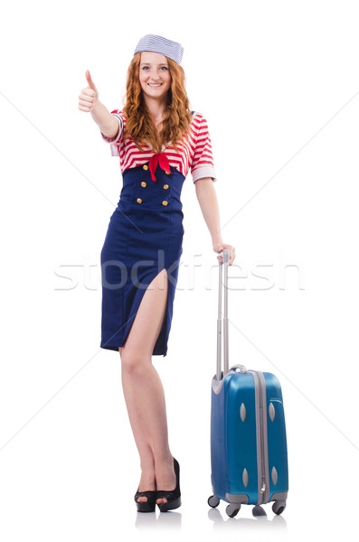 Foto stock: Viajar · férias · bagagem · branco · menina · feliz