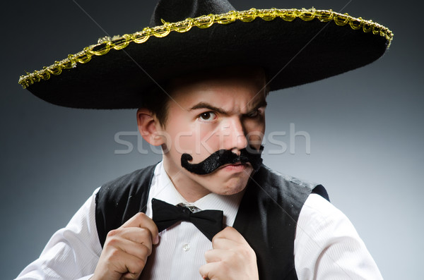 Stockfoto: Grappig · Mexicaanse · sombrero · gelukkig · retro · witte