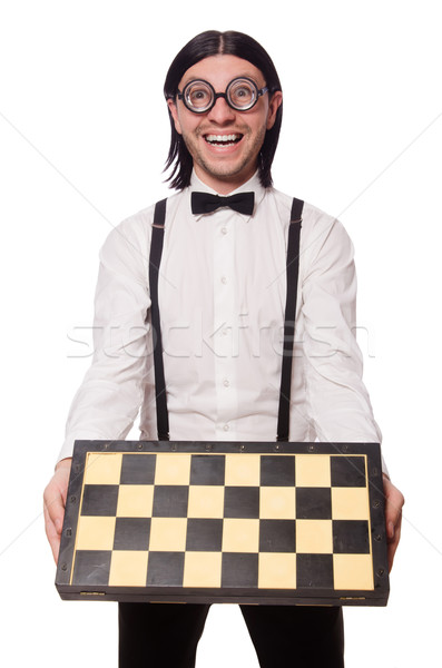 Foto d'archivio: Nerd · scacchi · giocatore · isolato · bianco · mano