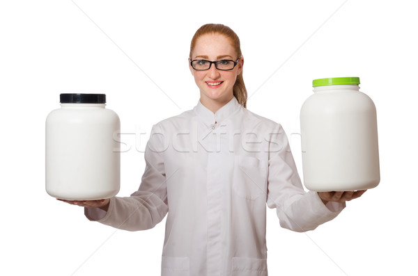 商業照片: 年輕 · 女 · 醫生 · 罐 · 蛋白質