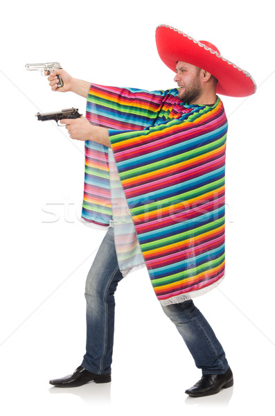 Funny mexican holding pistol isolated on white Stock photo © Elnur