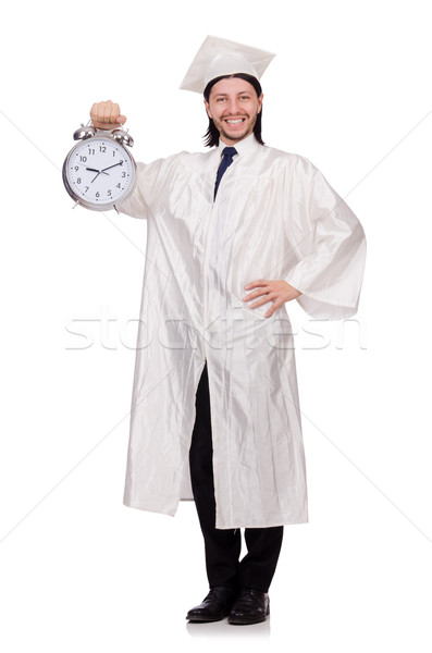 Student missing his deadlines with clock on white Stock photo © Elnur