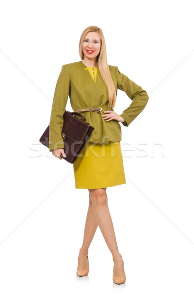 Young woman in vivid jacket and with briefcase isolated on white Stock photo © Elnur